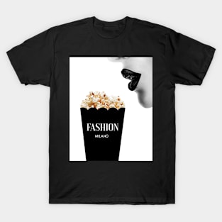 Woman, Girl, Pop corn, Lips print, Fashion art, Fashion print, Scandinavian art, Modern art, Wall art, Print, Minimalistic, Modern T-Shirt